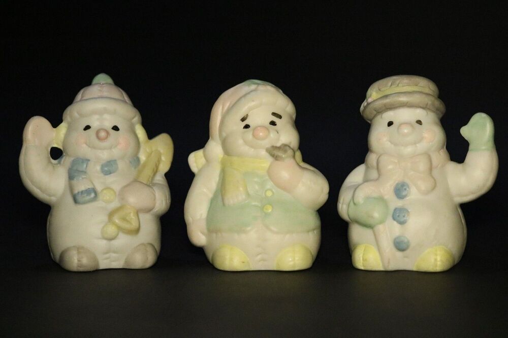 Cuddle Ups, Set of 3 Flambro snowmen, Handpainted
